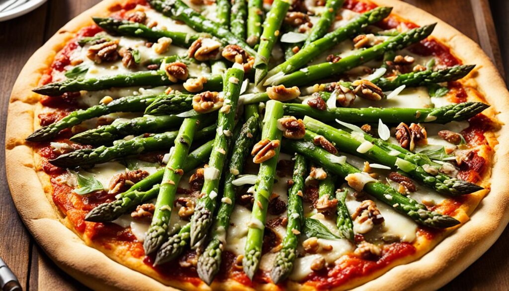 Asparagus, Walnut, Mint, and Orange Mini Pizzas