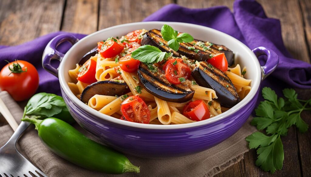 Grilled Eggplant and Tomato Pasta