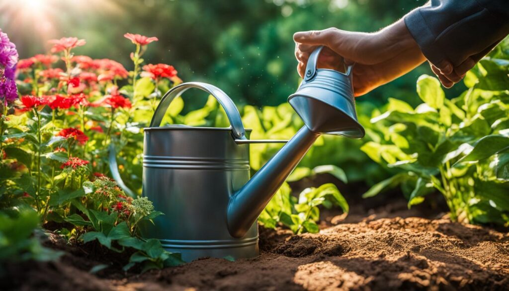 Watering plants in the sun