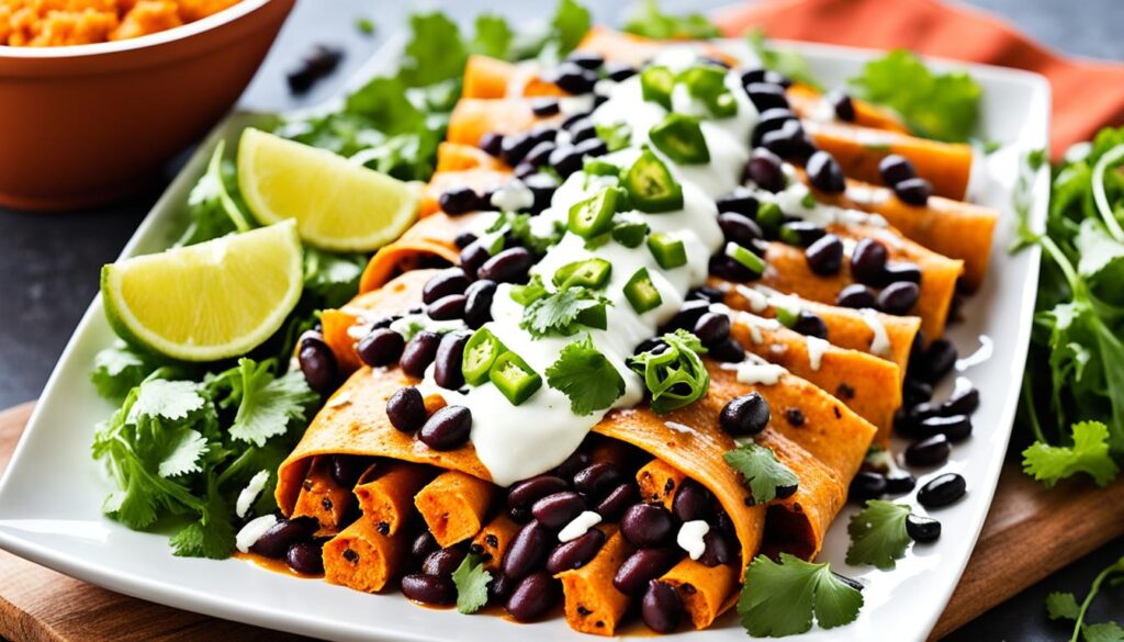 quick sweet potato and bean enchiladas