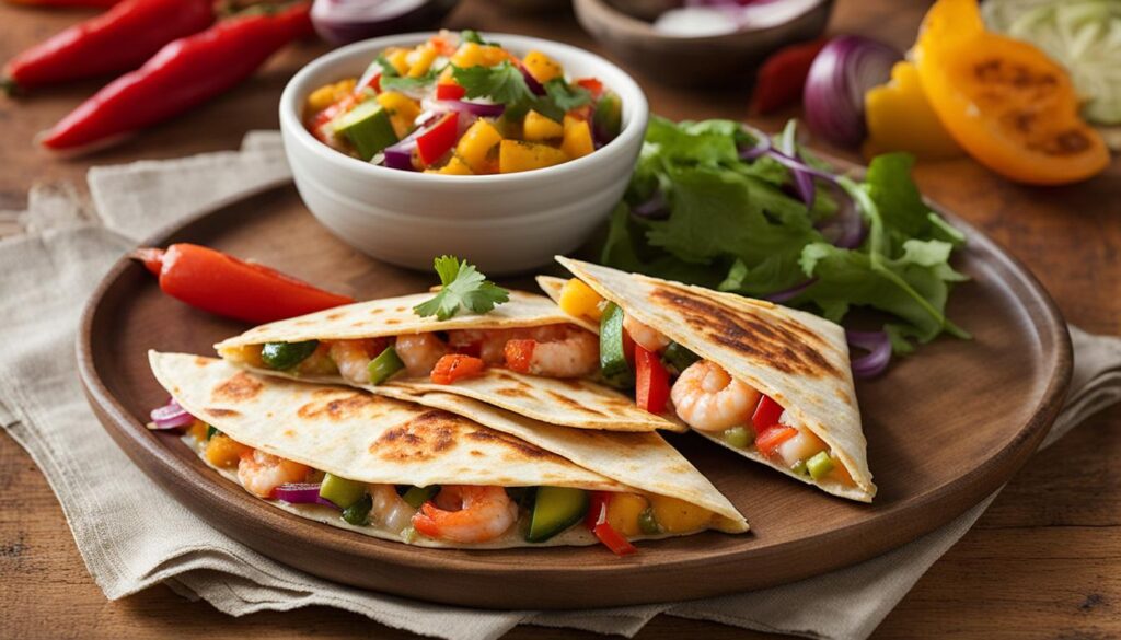 shrimp and veggie quesadillas