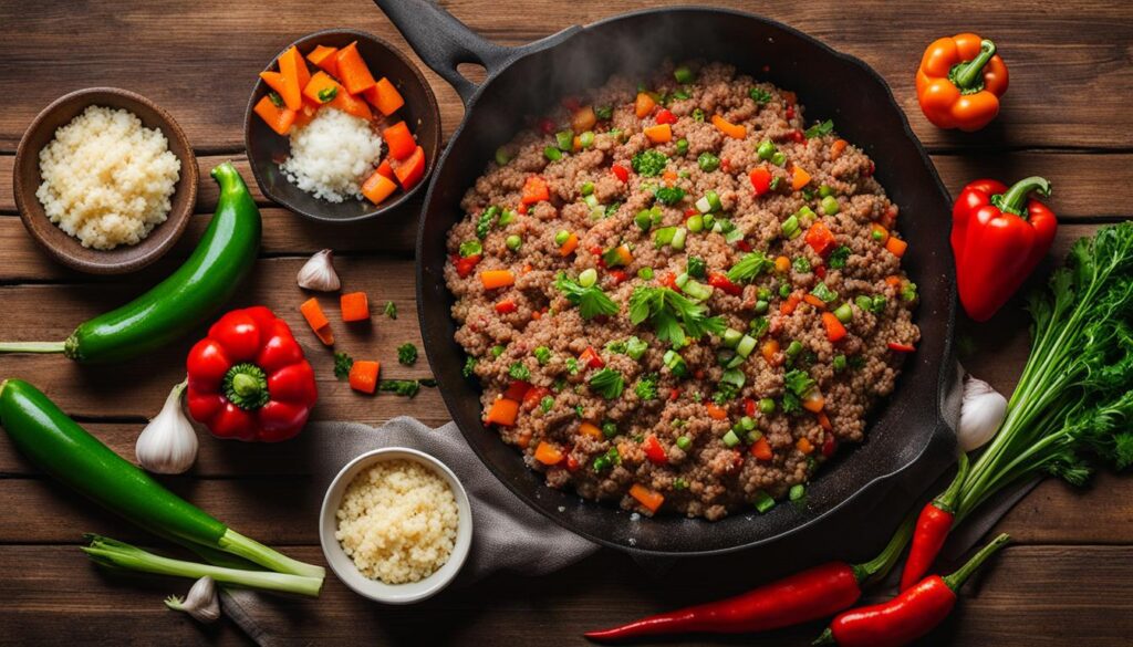 Creamy Ground Beef and Cauliflower Rice Skillet