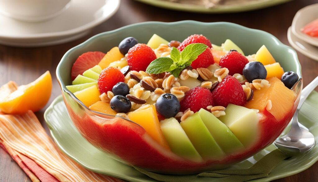 Fruit Salad with Grapefruit-Vanilla Syrup and Walnut Brownie Baked Oatmeal