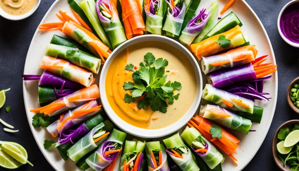 Vegetable Spring Rolls with Peanut Sauce